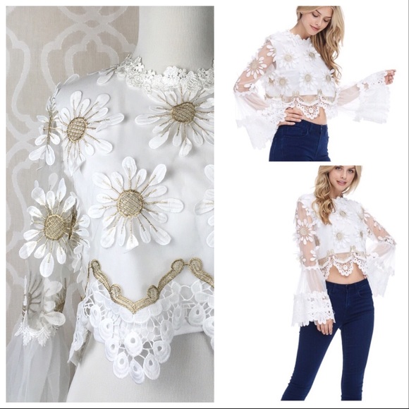 *LAST ONE!* Petals and Lace Bell Sleeve Crop Top - Picture 8 of 8